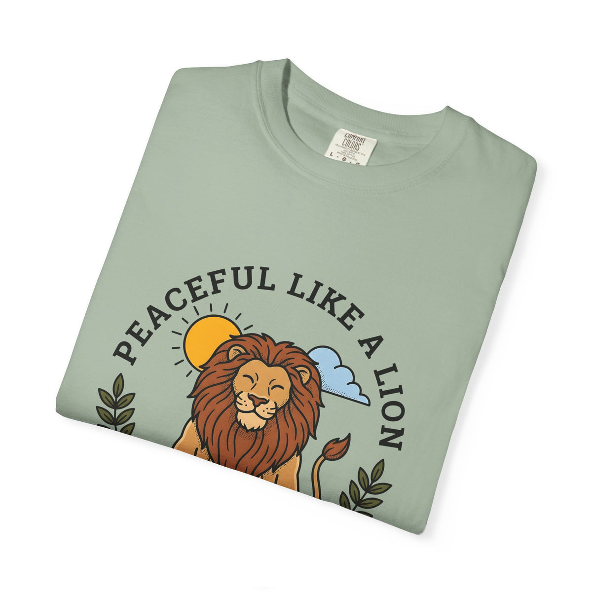Meditating Lion T-Shirt Yoga Mindfulness Gift Women Cartoon T-Shirt Lioness T-Shirt Yoga Enthusiast Comic T-Shirt Meditation Graphic Minimalist Sun