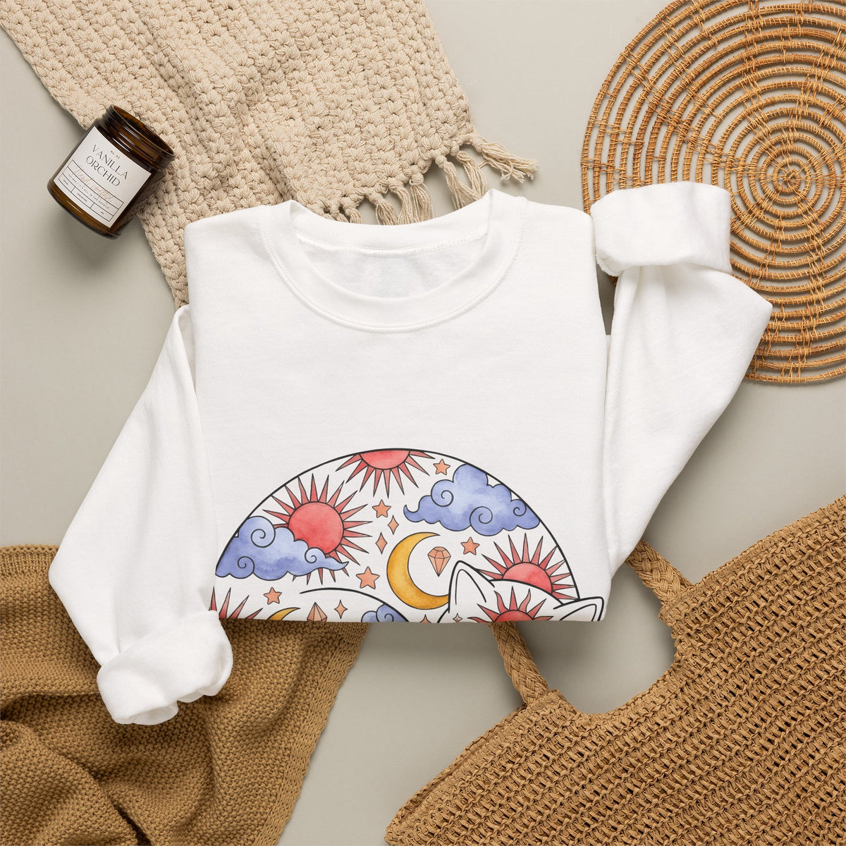 Space Cat Sweatshirt Cat Constellation Gift Women Earthy Sweatshirt Kitty Sweatshirt Cat Fan Feline Sweatshirt Galaxy Graphic Pigment Orb Sweatshirt