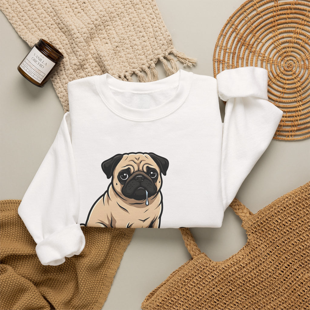 Pug Dog Sweatshirt Dog Meals Gift Women Line Art Sweatshirt Pugs Sweatshirt Dog Fan Illustrated Design Food Graphic Sweatshirt Sketch Pizza Piece Sweatshirt