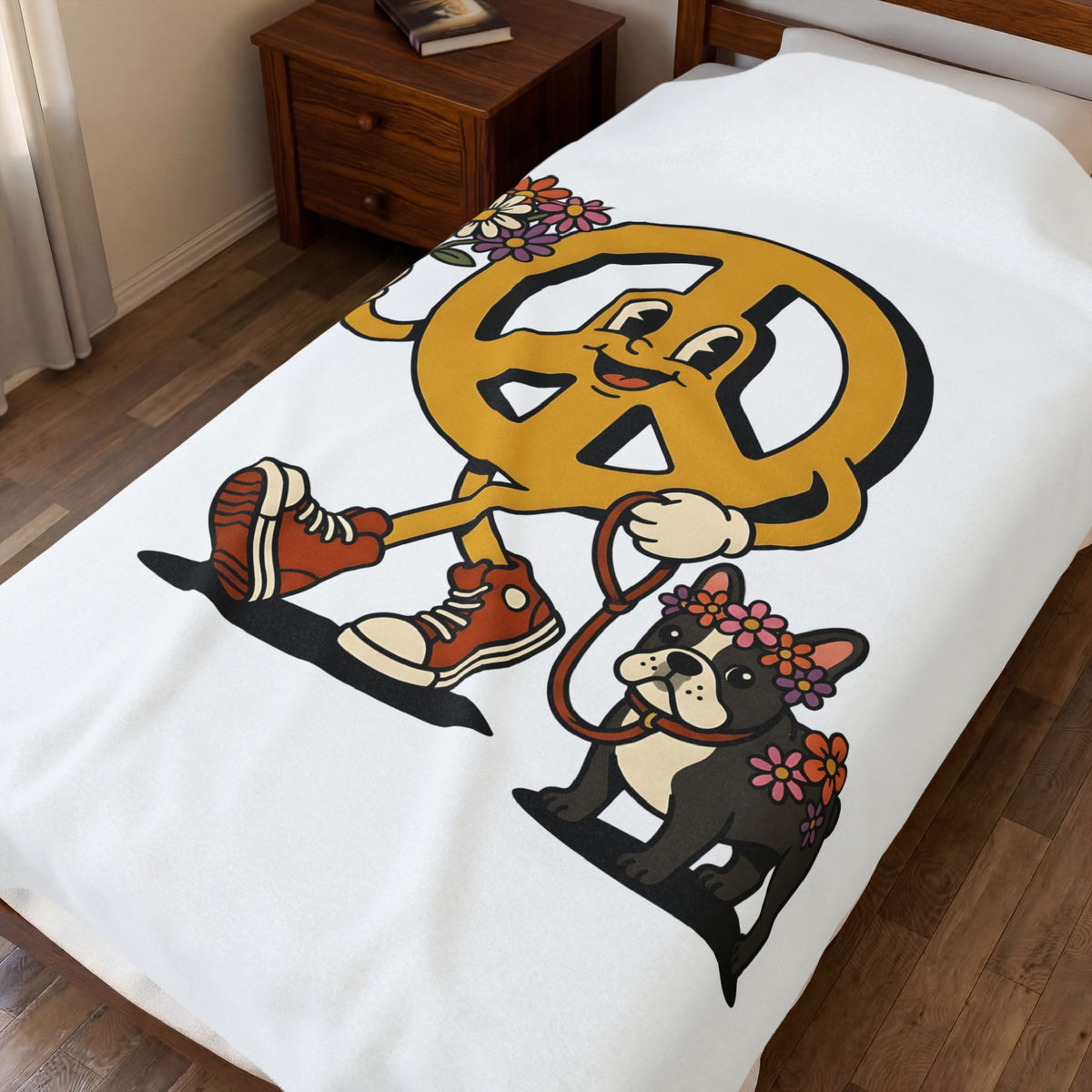 Peace Symbol Mascot Blanket Dog Festival Gift Women Animated Blanket Peace Sign Blanket Dog Fan Cartoon Blanket Rave Graphic Classic French Bulldog
