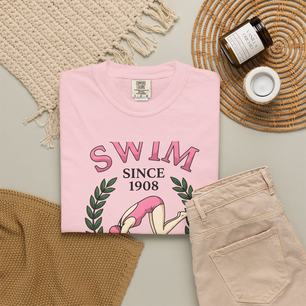 Swim Graphic T-Shirt Swimming Exercise Gift Women Antique T-Shirt Swimwear T-Shirt Aquatic Enthusiast Vintage T-Shirt Fitness Graphic Old School
