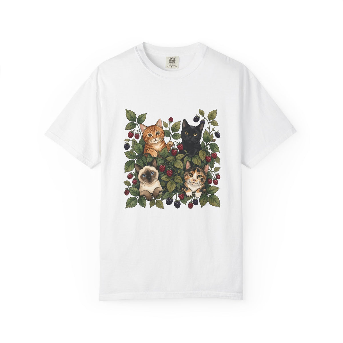 Kittens Berries T-Shirt Cat Garden Gift Women Flower T-Shirt Cats T-Shirt Cat Fan Floral T-Shirt Botanical Graphic Retro Foliage T-Shirt