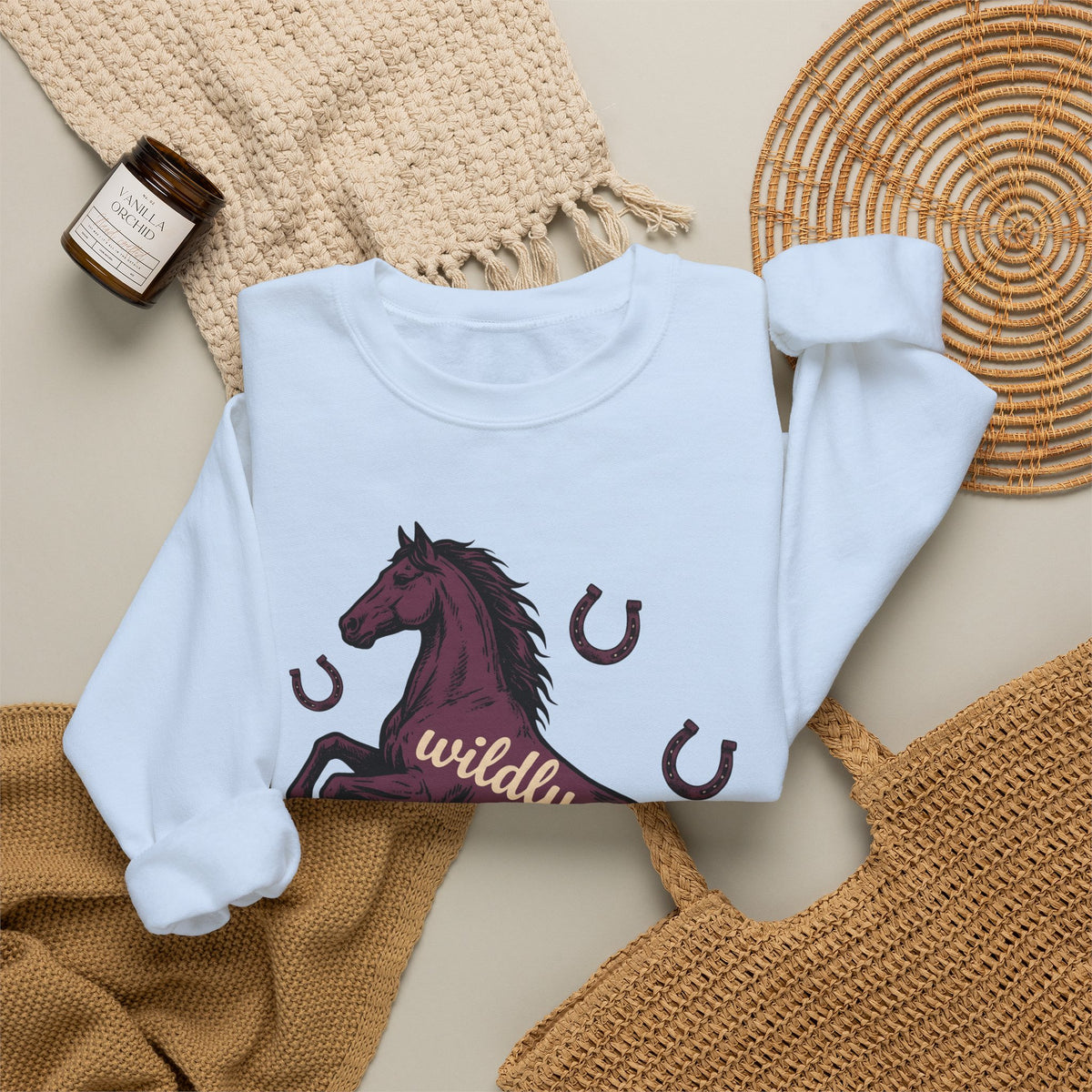 Horse Design Sweatshirt Boho Chic Ranch Gift Women Classic Sweatshirt Equine Sweatshirt Hippie Fan Vintage Sweatshirt Western Graphic Doodle Horseshoe Sweatshirt