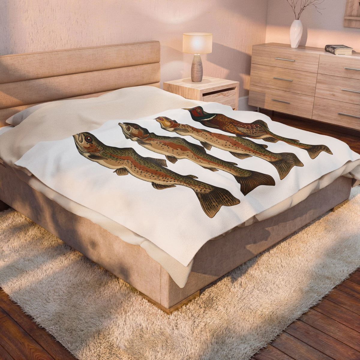 Rainbow Trout Fishing Animals Gift Retro Trout Angler Fan Vintage Wildlife Sketch Game Blanket