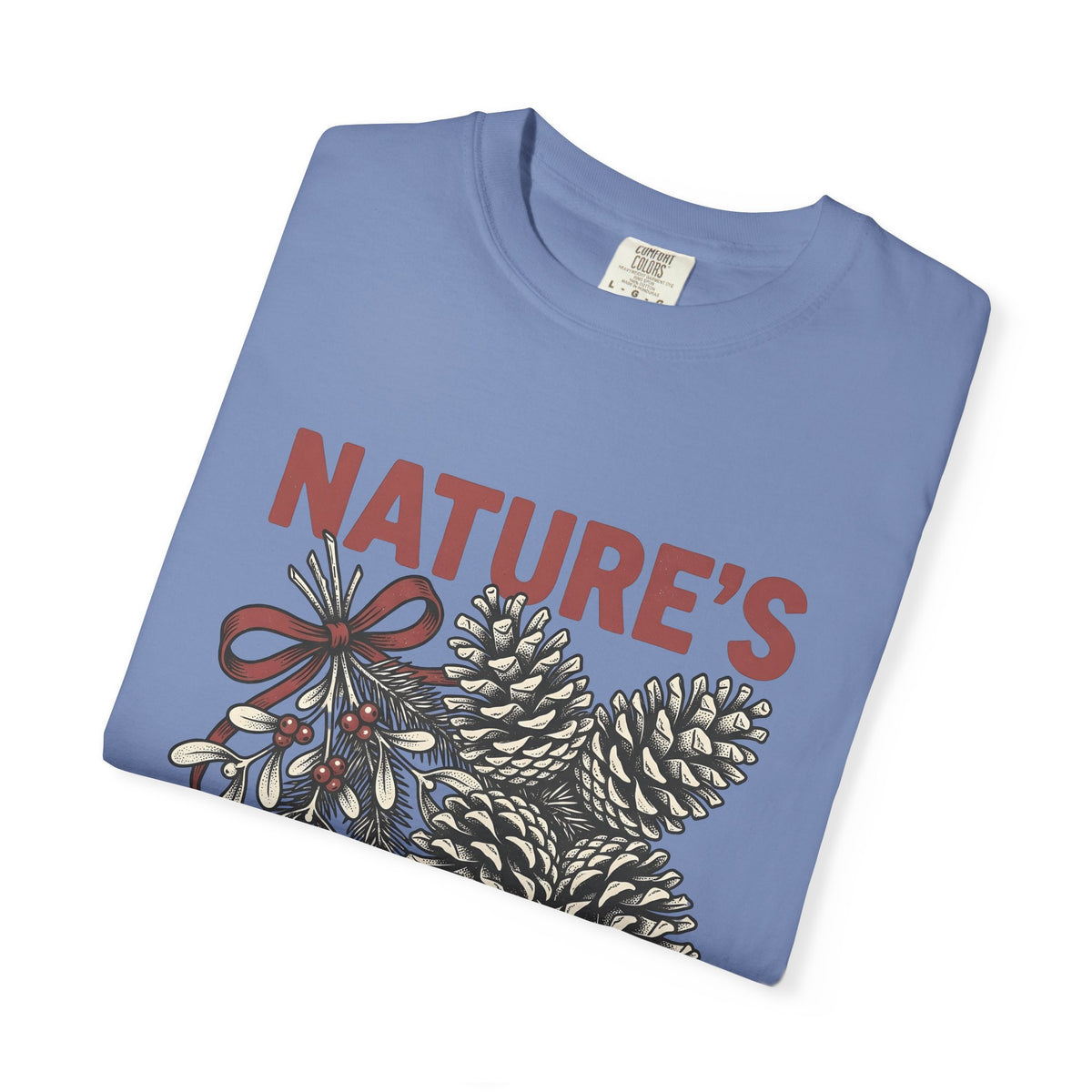 Pinecone Twig T-Shirt Christmas Outdoors Gift Women Retro T-Shirt Branch T-Shirt Xmas Fan Evergreen Graphic T-Shirt Sketch Ribbon T-Shirt