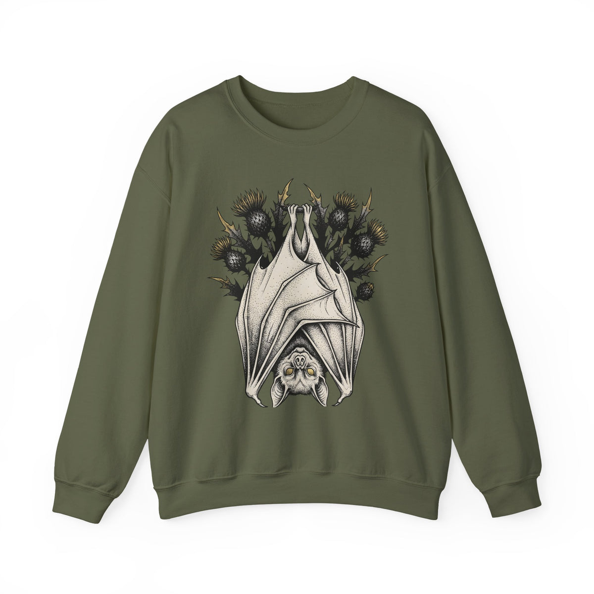Bat Design Sweatshirt Halloween Greenery Gift Women Macabre Sweatshirt Bat Sweatshirt Horror Fan Dark Sweatshirt Foliage Graphic Sketch Bloom Sweatshirt