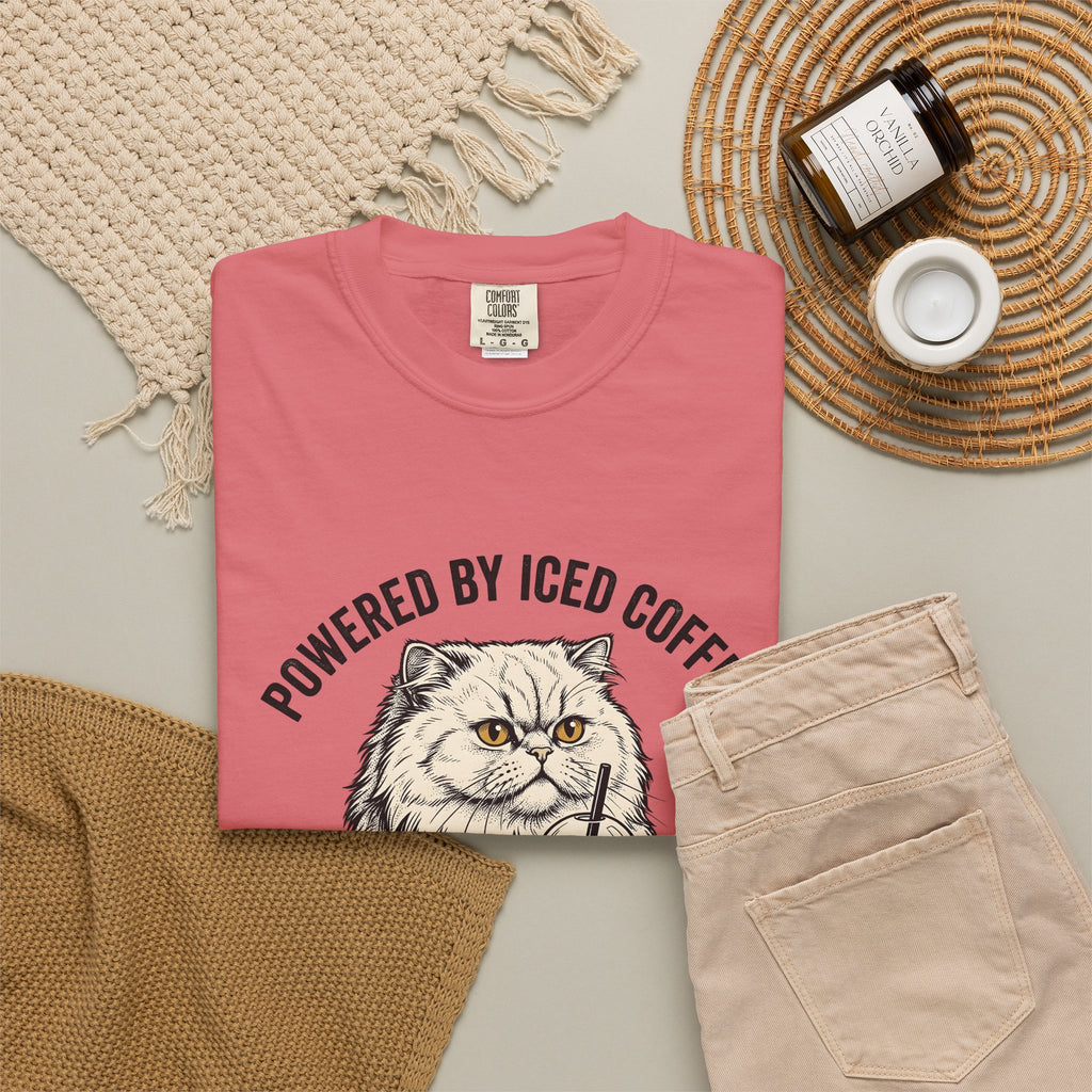 Persian Cat Coffee T-Shirt Coffee Animals Gift Women Hand Drawn T-Shirt Persian Cat T-Shirt Coffee Fan Illustrated T-Shirt Pet Graphic Vintage Iced