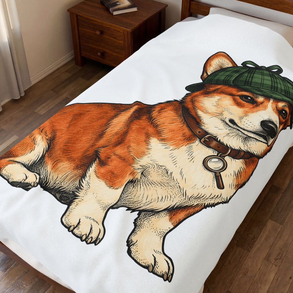 Corgi Puppy Dog Animals Gift Sketch Puppy Dog Fan Canine Doggy Retro Detective Cap Blanket