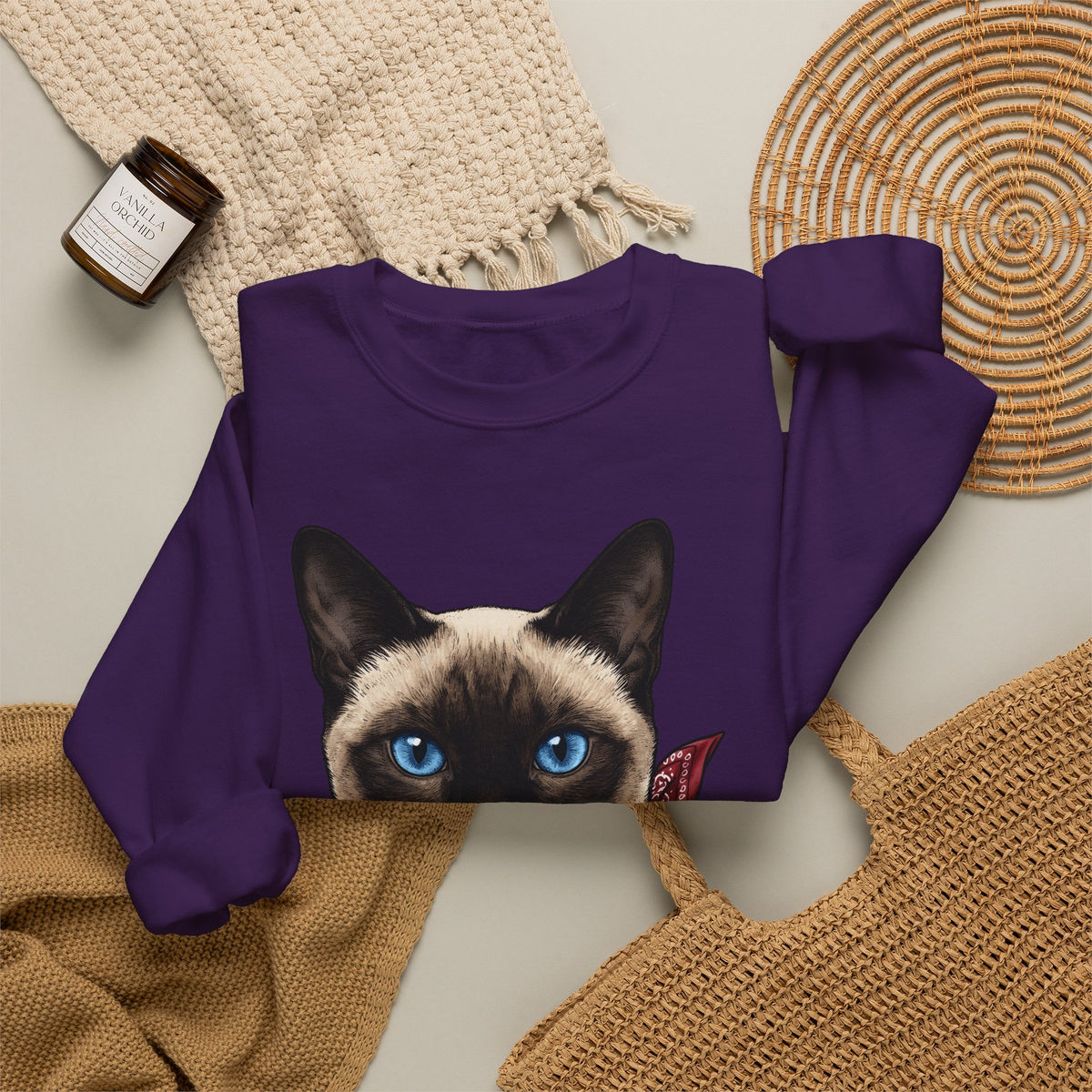 Siamese Cat Sweatshirt Cat Pet Gift Women Realistic Sweatshirt Siamese Sweatshirt Cat Fan Feline Sweatshirt Pet Graphic Vintage Bandana Sweatshirt
