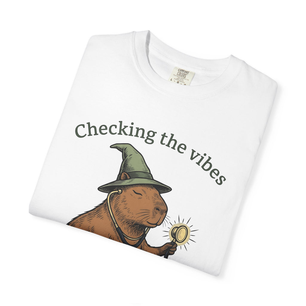 Capybara Warlock T-Shirt Nurses Critter Gift Women Illustrated T-Shirt Rodent T-Shirt Nurse Enthusiast Cartoon T-Shirt Animal Graphic Line Art