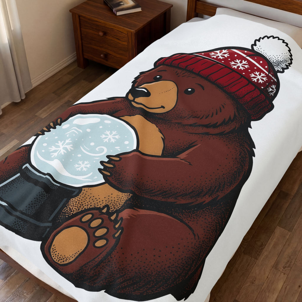 Bear Snow Globe Blanket Animals Holiday Gift Women Cute Blanket Snow Globe Blanket Wildlife Fan Cartoon Blanket Christmas Graphic Hand Drawn Winter