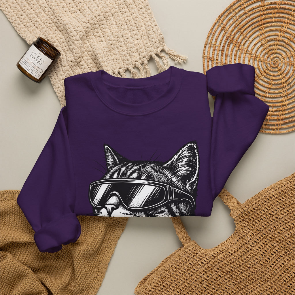 Cat Sunglasses Sweatshirt Cat Animal Gift Women Ink Drawing Sweatshirt Cool Cat Sweatshirt Cat Fan Feline Sweatshirt Creature Graphic Retro Eyewear Sweatshirt