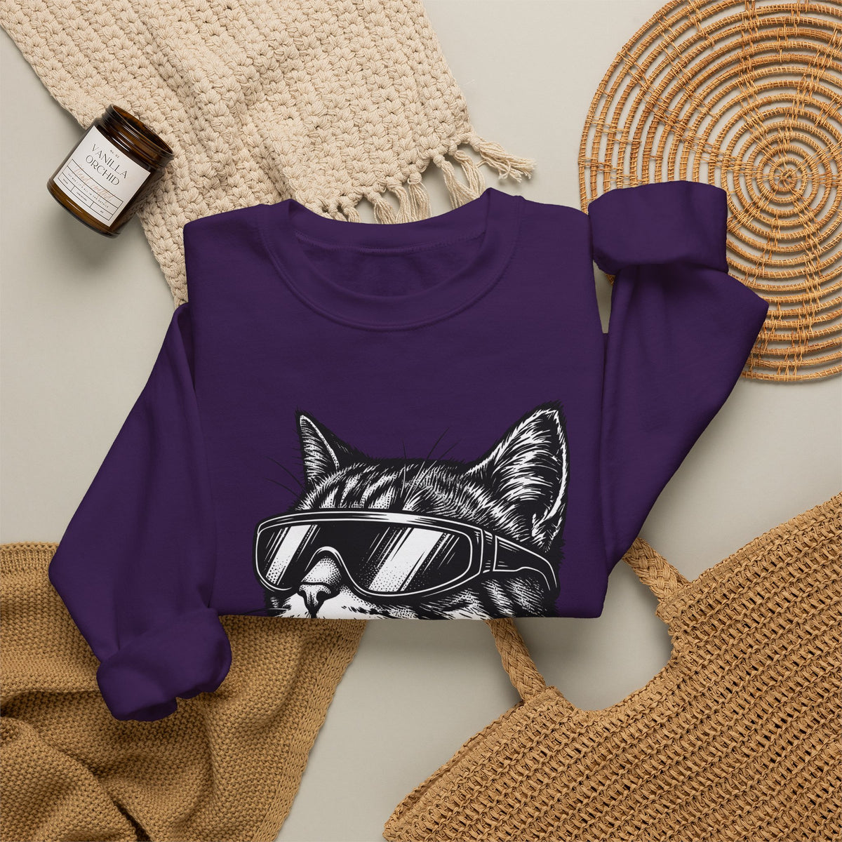 Cat Sunglasses Sweatshirt Cat Animal Gift Women Ink Drawing Sweatshirt Cool Cat Sweatshirt Cat Fan Feline Sweatshirt Creature Graphic Retro Eyewear Sweatshirt