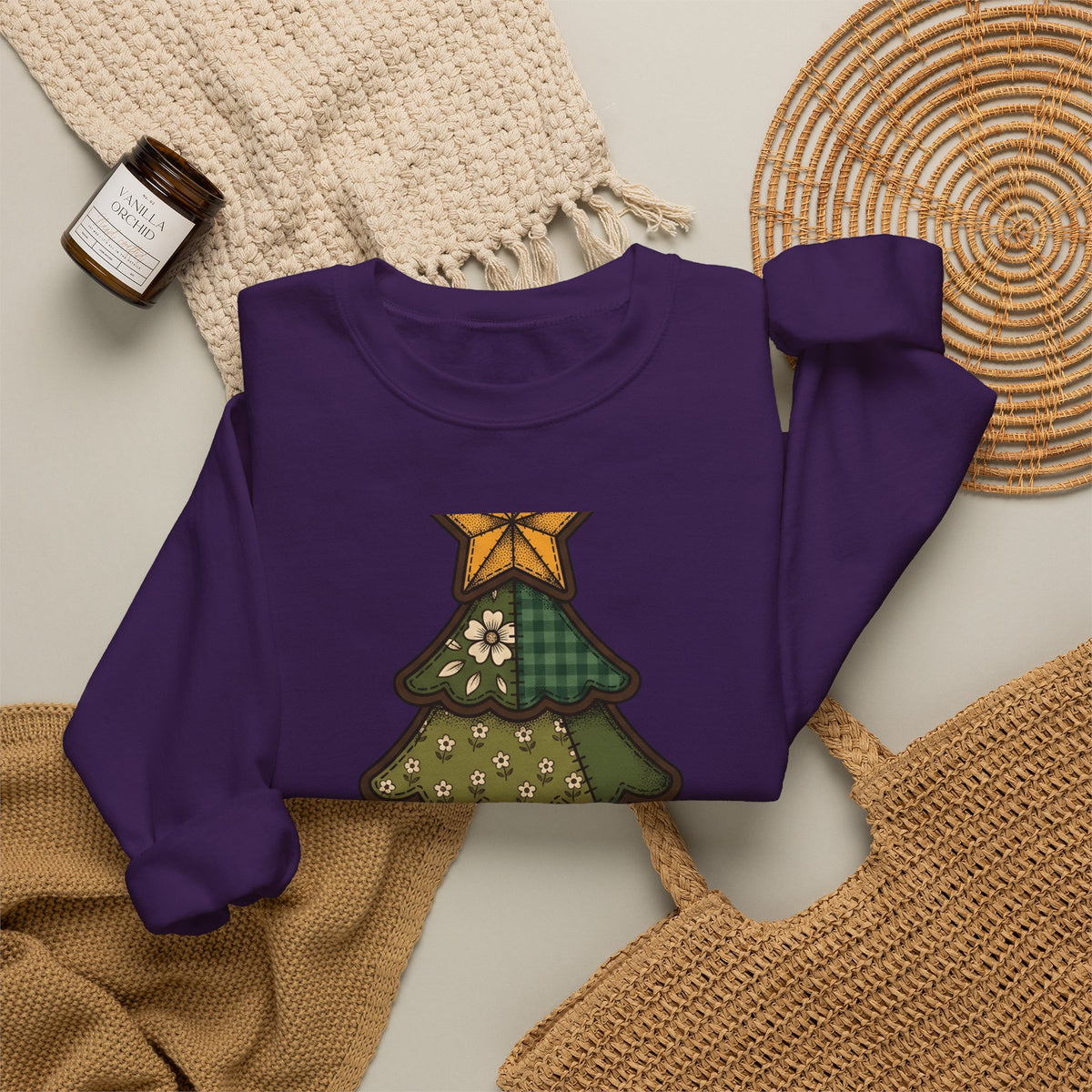 Christmas Tree Christmas Holiday Gift Farmhouse Fir Christmas Fan Rustic Seasonal Vintage Red Bow Sweatshirt