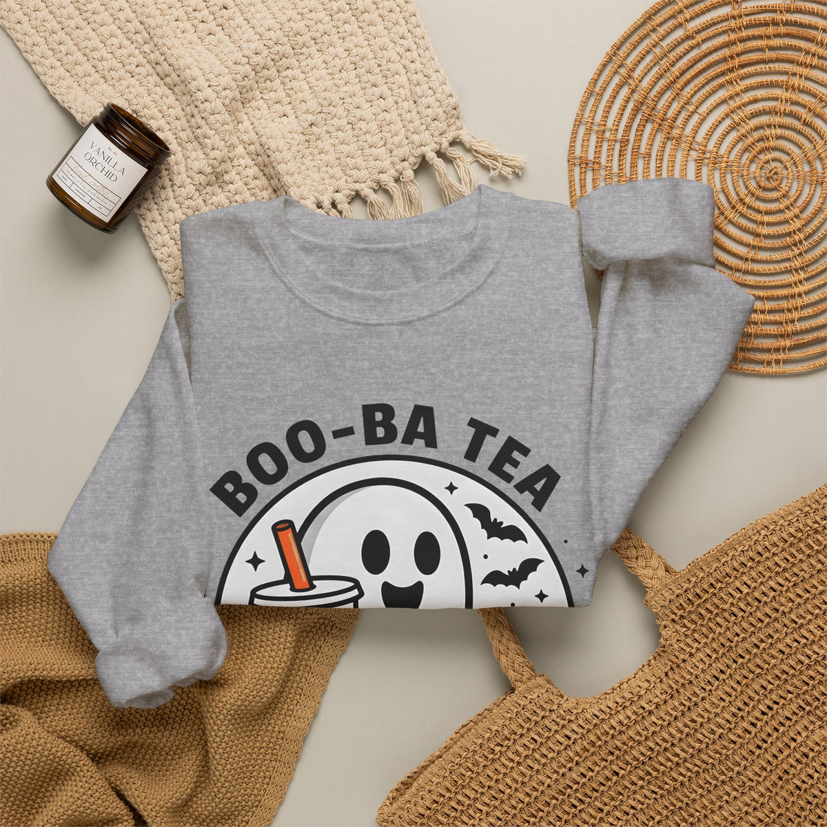 Ghost Bubble Tea Sweatshirt Halloween Cuisine Gift Women Charming Sweatshirt Boba Sweatshirt Halloween Fan Cute Sweatshirt Food Graphic Animated Bats