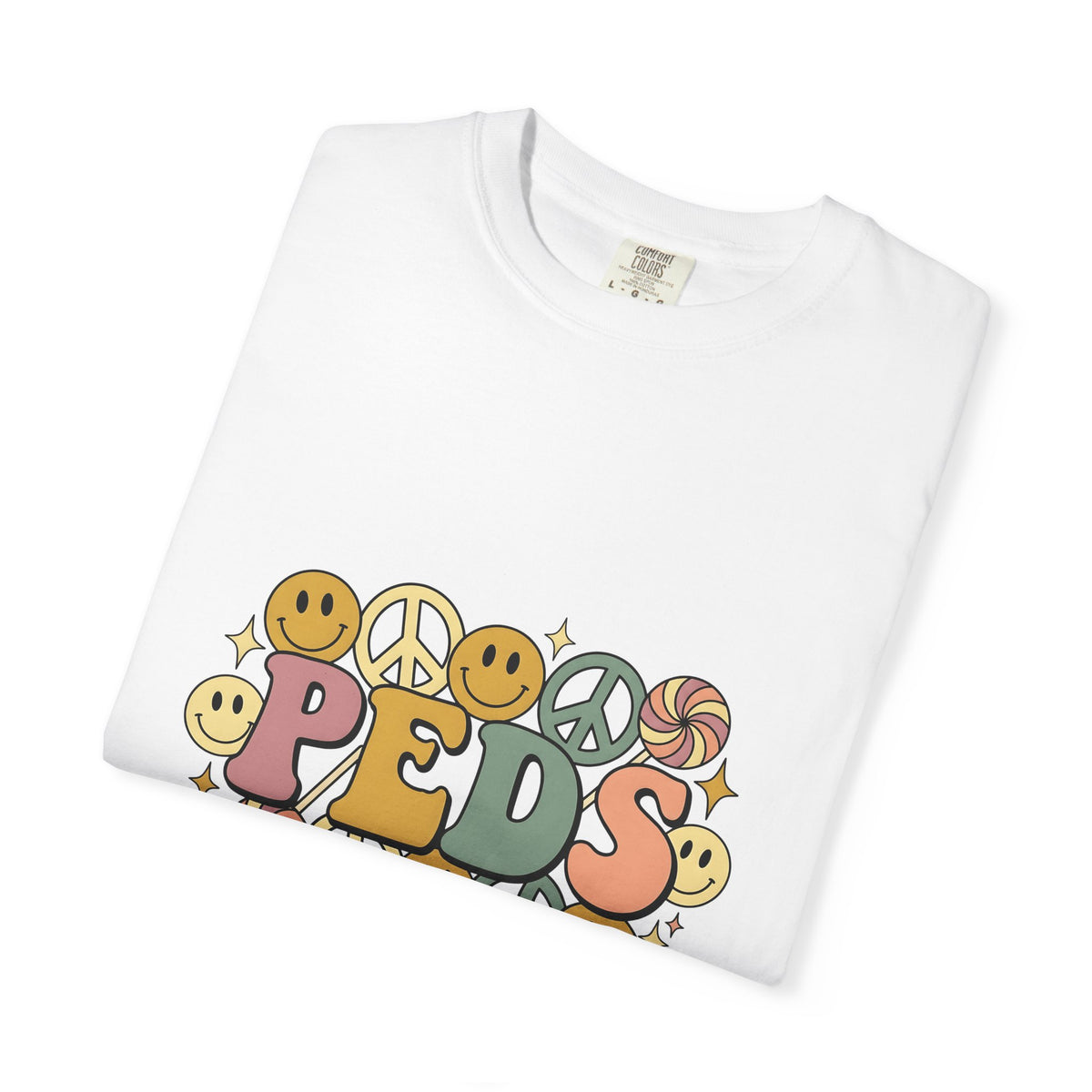 Happy Face Peace Symbol T-Shirt Nurses Kids Gift Women Cartoon T-Shirt Smiley T-Shirt Nurse Enthusiast Comic T-Shirt Youth Graphic Vintage Candy