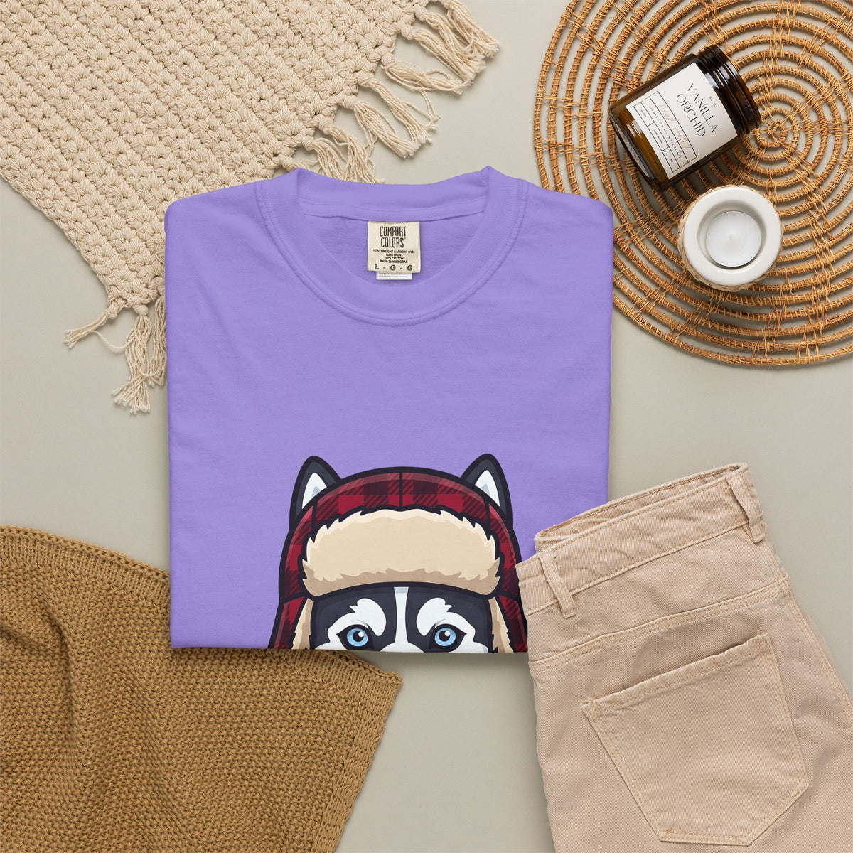Husky Pup T-Shirt Dog Companion Gift Women Illustration T-Shirt Siberian Husky T-Shirt Dog Fan Husky Graphic T-Shirt Manga Winter Cap T-Shirt