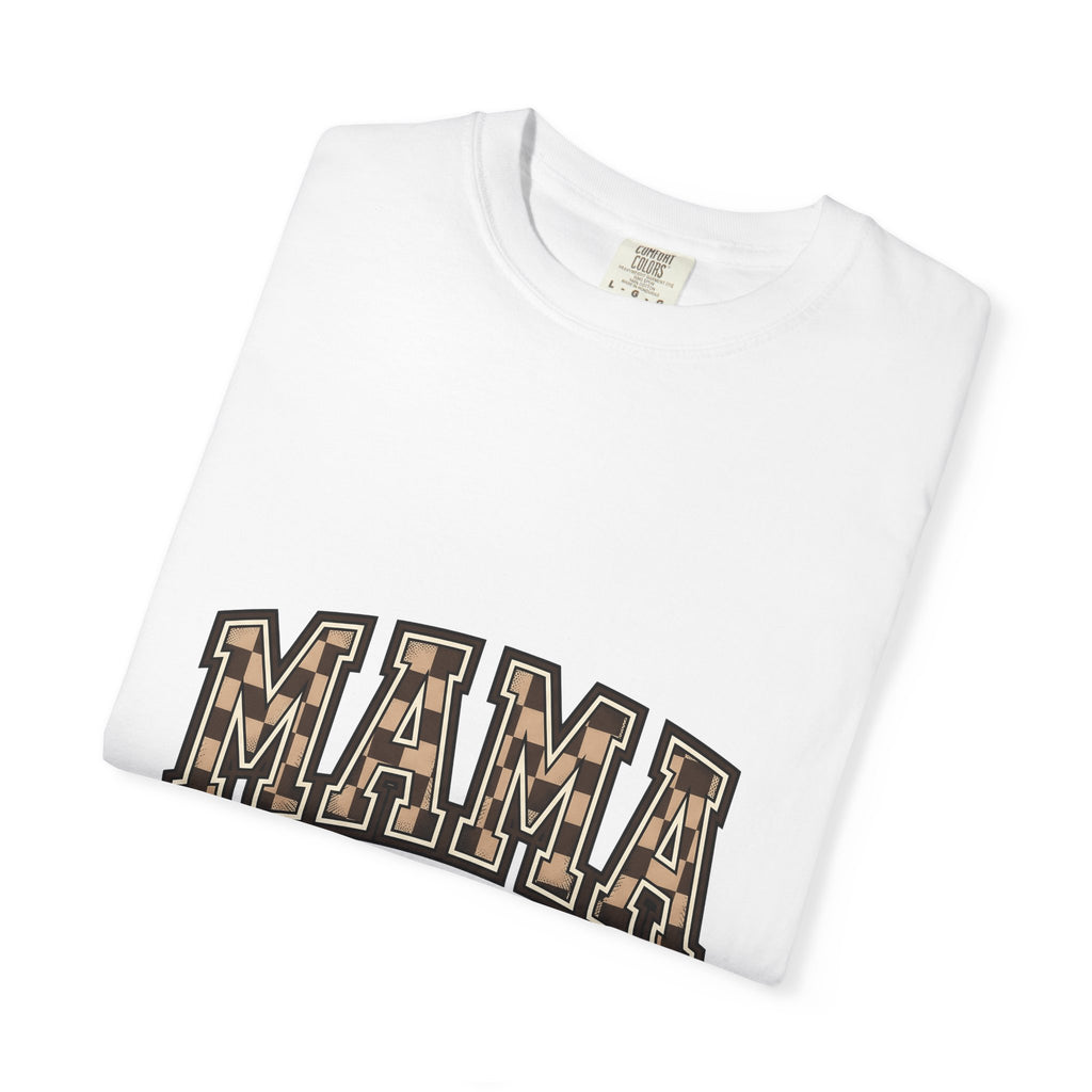 Checkered Varsity Letters T-Shirt Mama Baby Gift Women Powerful T-Shirt Varsity Jacket T-Shirt Mom Fan Bold T-Shirt Infant Graphic Old School Grid