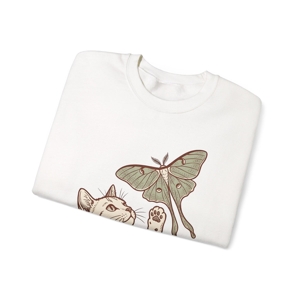 Kitten Moth Sweatshirt Cat Outdoors Gift Women Sketch Sweatshirt Kitten Sweatshirt Cat Fan Drawing Graphic Retro Leaf Sweatshirt