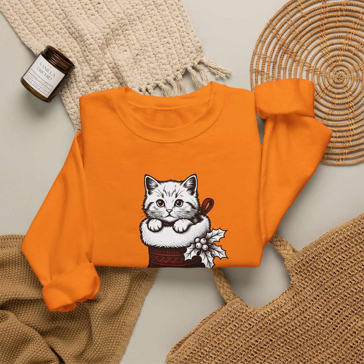 Kitten Stocking Sweatshirt Cat Christmas Gift Women Vintage Sweatshirt Christmas Stocking Sweatshirt Cat Fan Retro Sweatshirt Winter Graphic