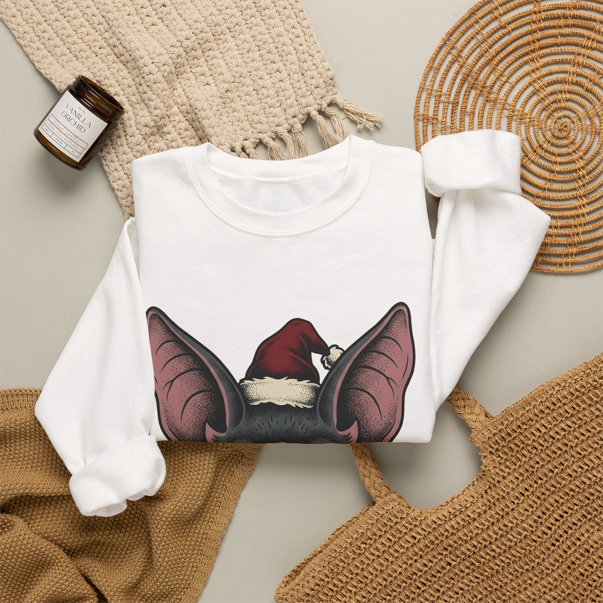 Bat Christmas Hat Sweatshirt Christmas Alternative Gift Women Traditional Sweatshirt Santa Hat Sweatshirt Xmas Fan Vintage Sweatshirt Gothic Graphic Retro