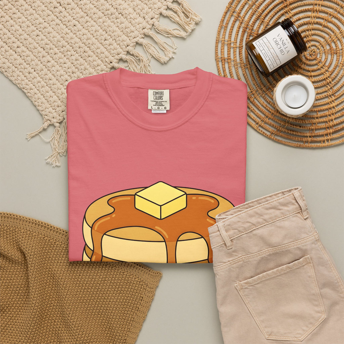 Flapjack Pile T-Shirt Desserts Brunch Gift Women Comic T-Shirt Granola Bar T-Shirt Pastry Fan Cartoon T-Shirt Breakfast Graphic Simple Honey T-Shirt