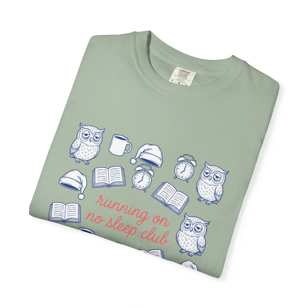 Sleepy Owl T-Shirt Mom Book Gift Women Hand Drawn T-Shirt Owl T-Shirt Mother Fan Owl T-Shirt Bibliophile Graphic Doodle Coffee T-Shirt T-Shirt