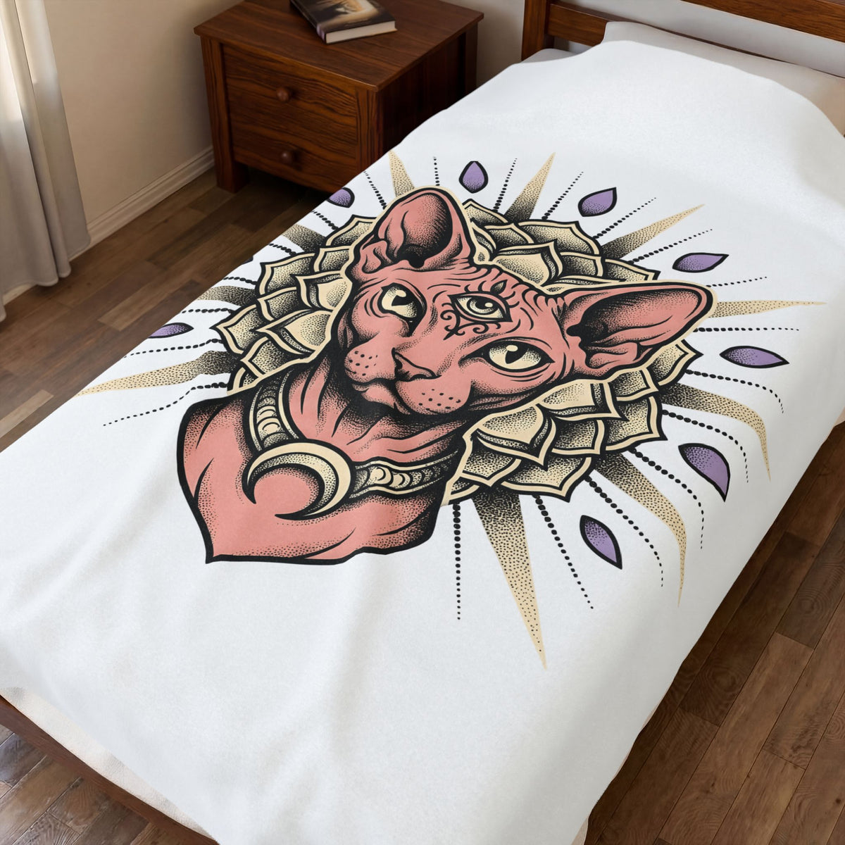 Sphynx Pet Blanket Cat Meditation Gift Women Tribal Blanket Hairless Cat Blanket Cat Fan Tribalism Blanket Mindfulness Graphic Etched Circle Design