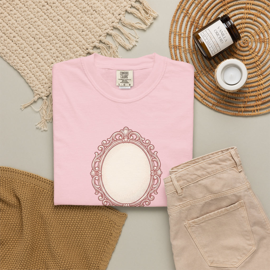 Fancy Mirror T-Shirt Cute Clothing Gift Women Antique T-Shirt Glass T-Shirt Adorable Fan Vintage T-Shirt Apparel Graphic Doodle Knot T-Shirt