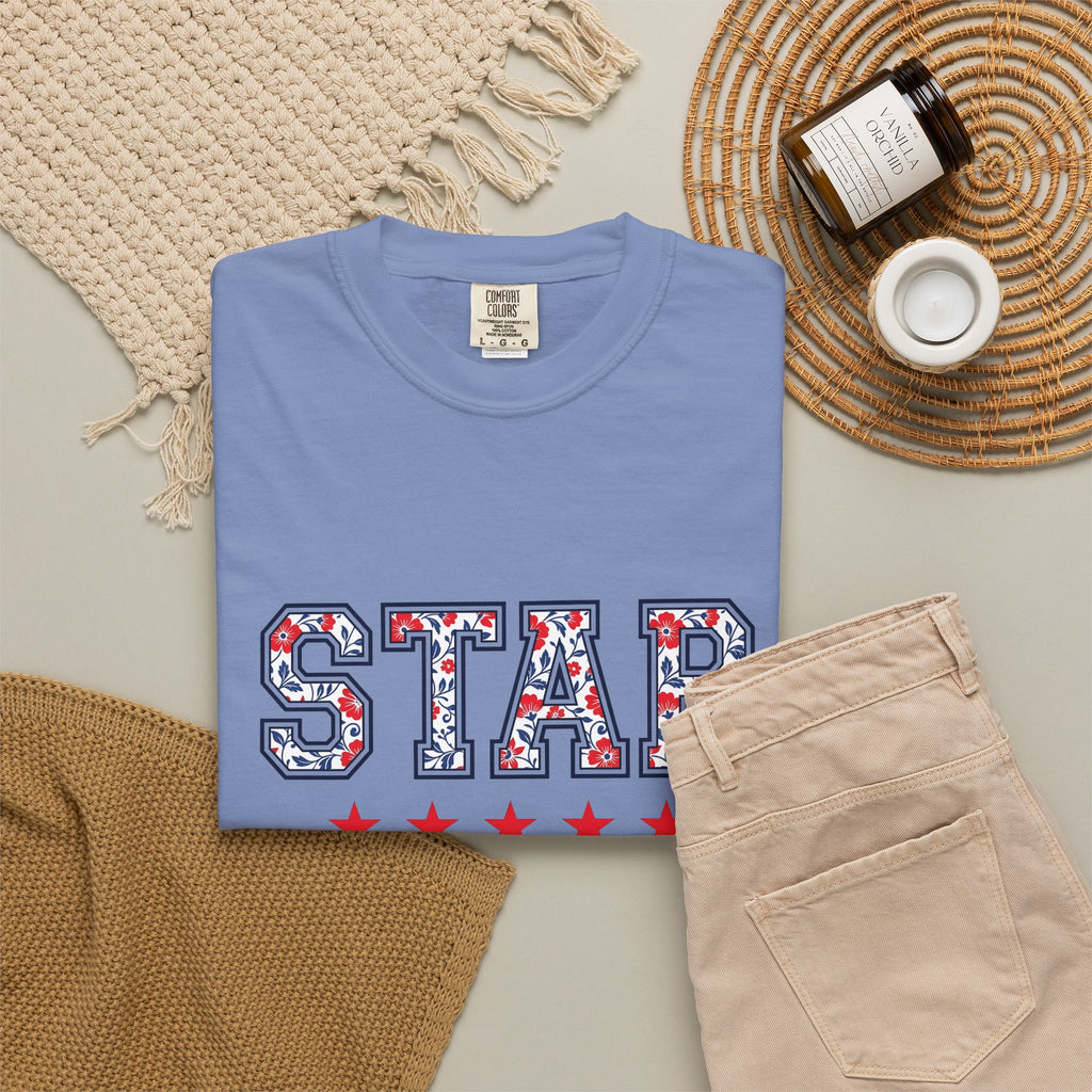 Floral Varsity Letters T-Shirt 4th Of July Summer Gift Women Patriotic T-Shirt Letterman T-Shirt Independence Fan American T-Shirt Seasonal Graphic