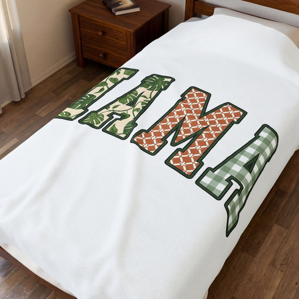 Patterned Letter Patches Blanket Moms Clan Gift Women Cabin Blanket Lettering Blanket Motherhood Enthusiast Rustic Blanket Tribe Graphic Country