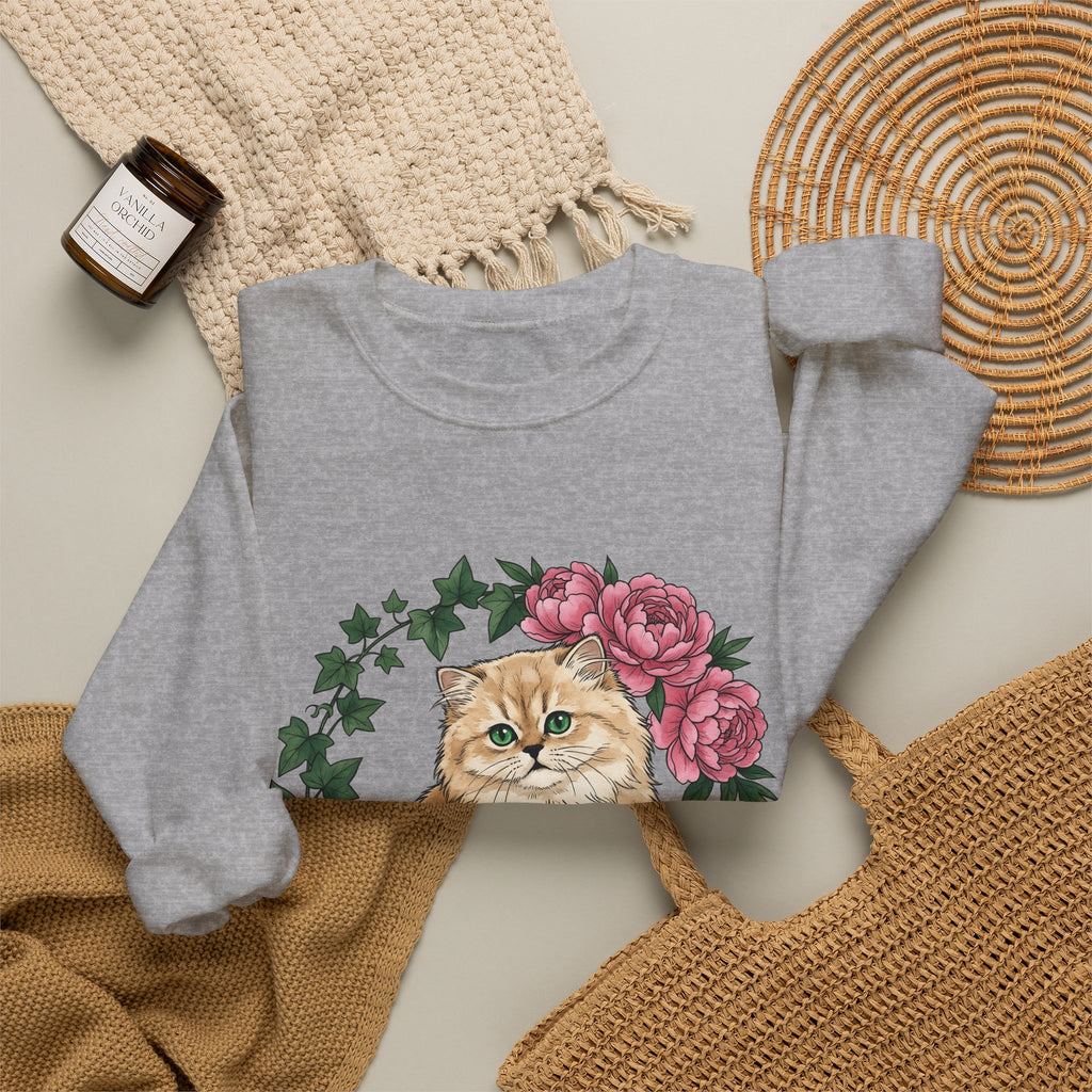 Longhair Cat Cat Blossoms Gift Acrylic Maine Coon Cat Fan Feline Floral Ink Floral Sweatshirt