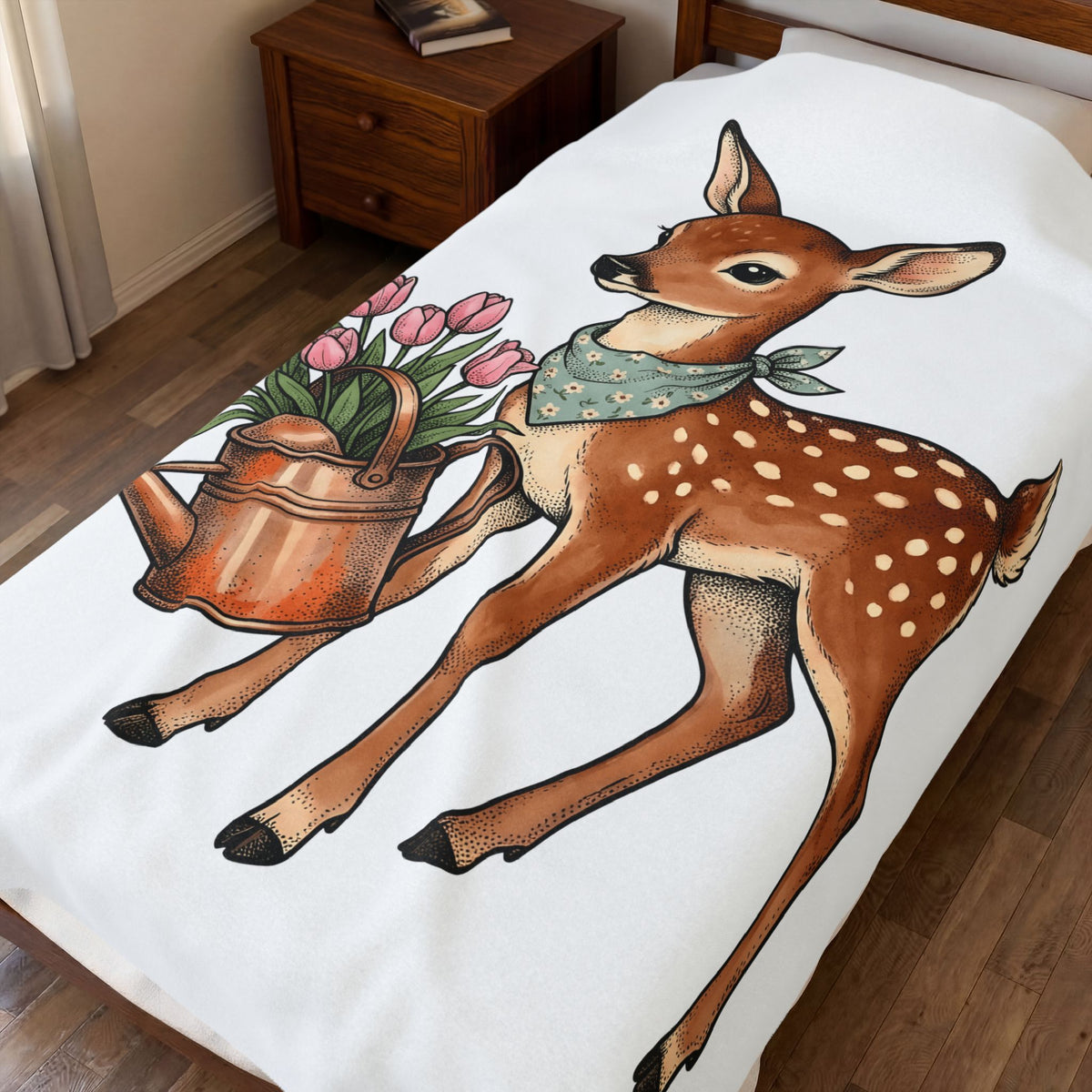 Newborn Fawn Blanket Easter Season Gift Women Playful Blanket Fawns Blanket Spring Fan Whimsical Blanket Seasonal Graphic Retro Wildflowers Blanket