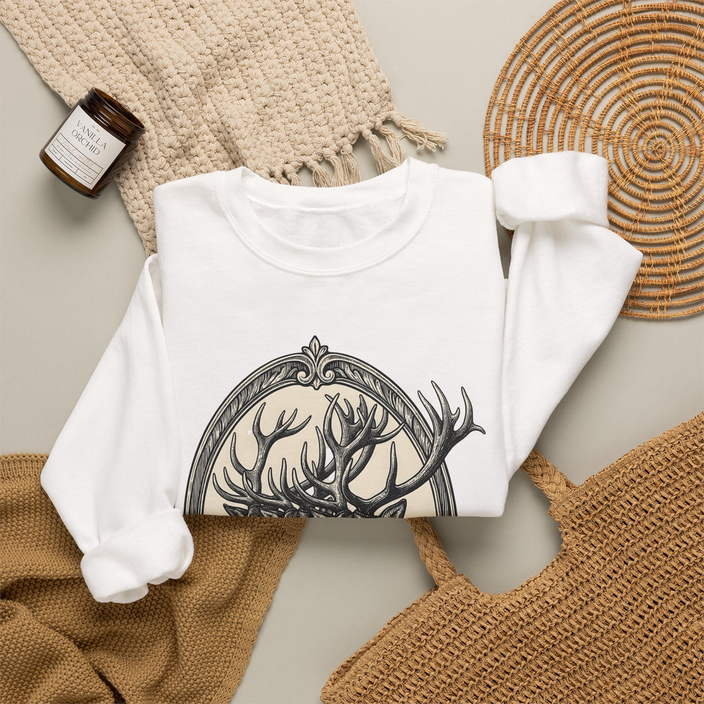 Stag Trio Boho Chic Nature Gift Vintage Deer Bohemian Fan Retro Wilderness Hand Drawn Sweatshirt