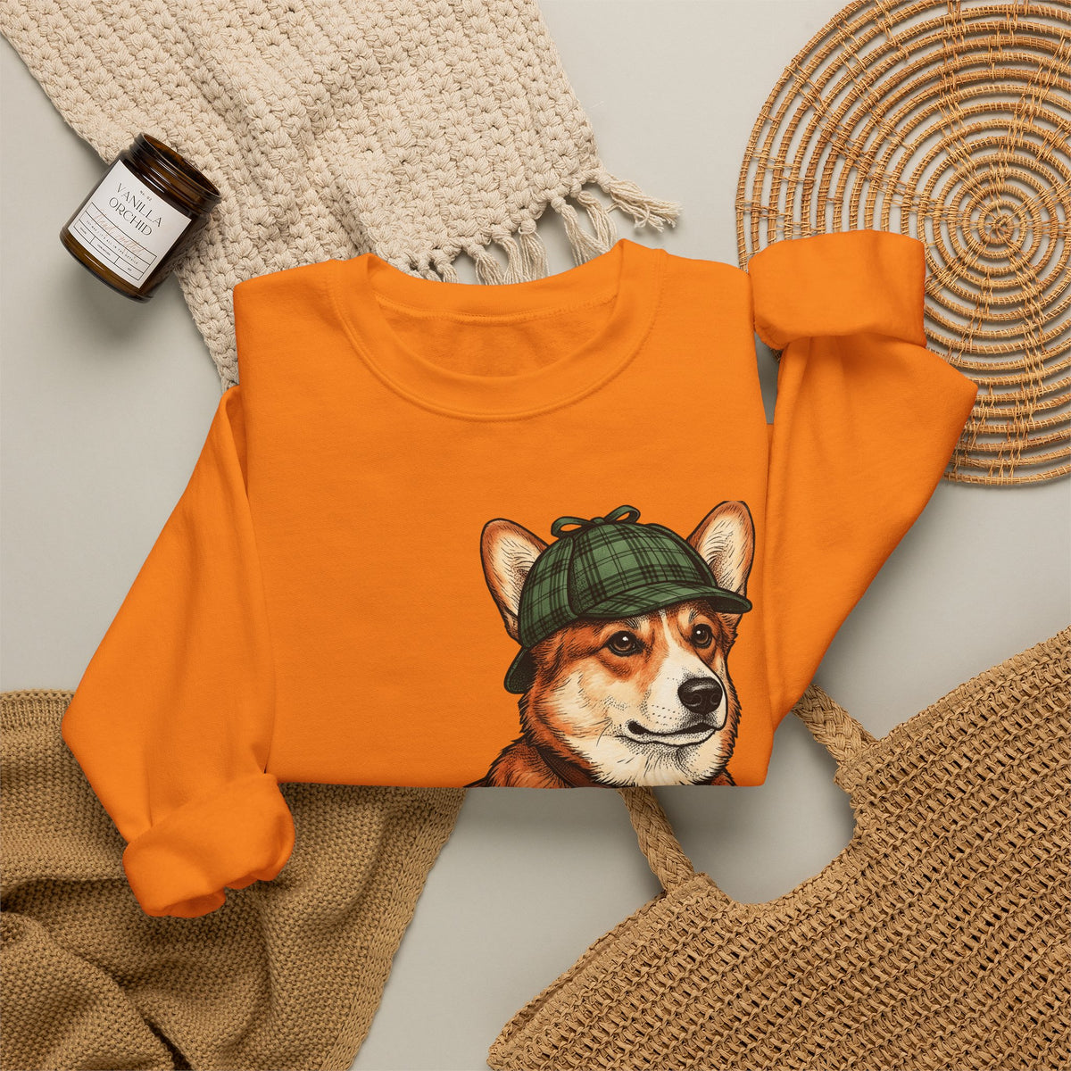 Corgi Puppy Dog Animals Gift Sketch Puppy Dog Fan Canine Doggy Retro Detective Cap Sweatshirt