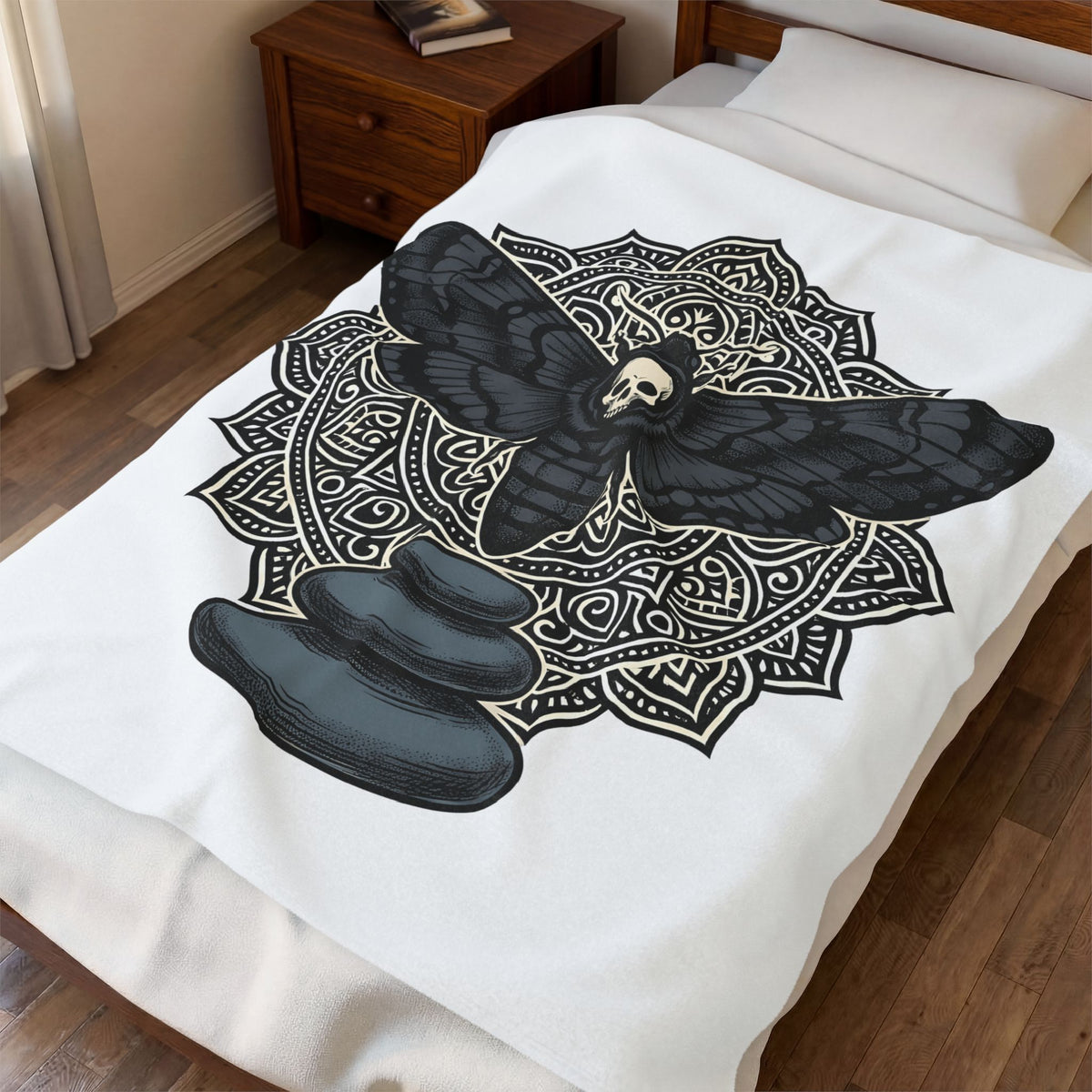 Bug Skull Blanket Boho Chic Dark Fashion Gift Women Floral Blanket Insect Skull Blanket Bohemian Fan Botanical Blanket Gothic Graphic Sketch