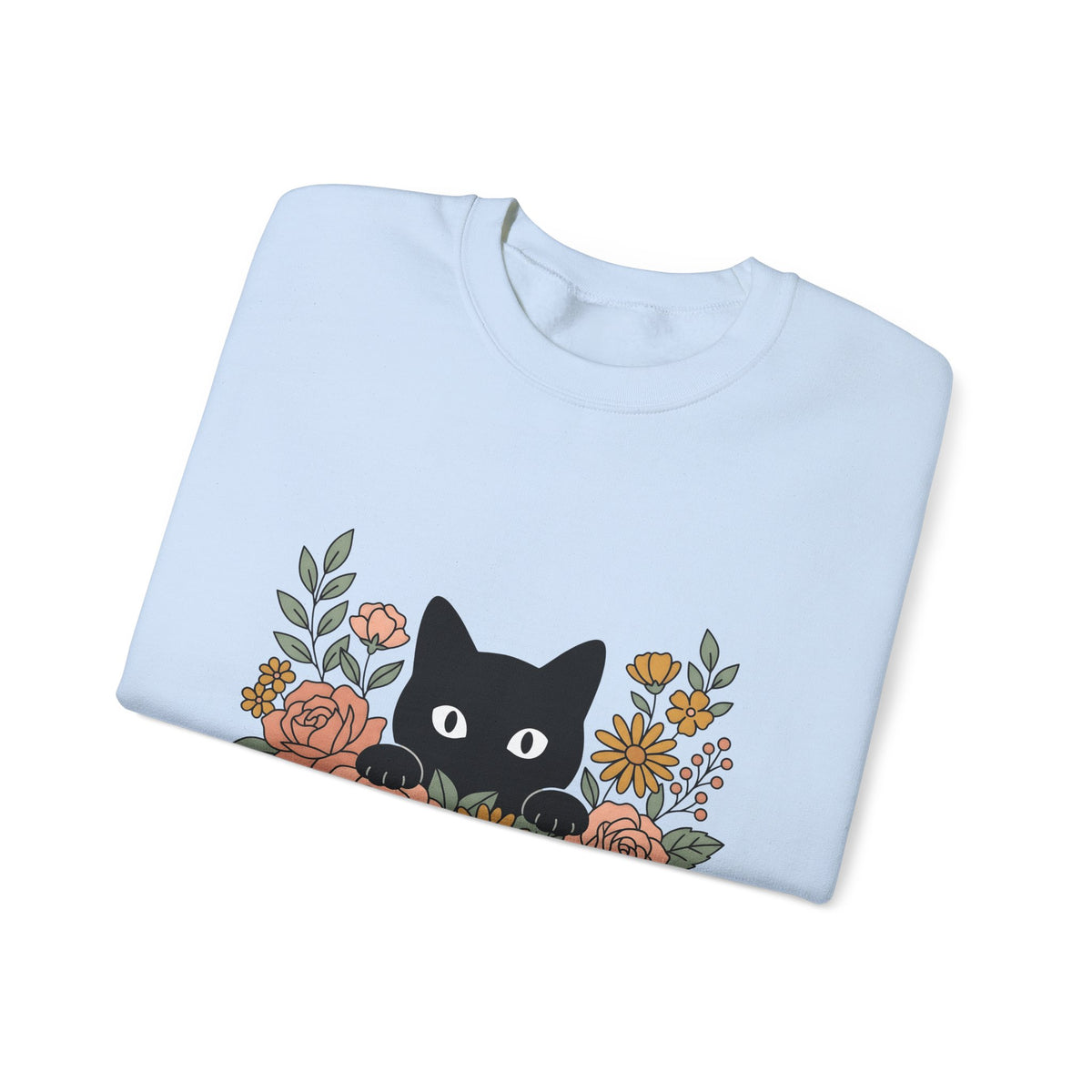 Black Cat Sweatshirt Halloween Garden Gift Women Print Art Sweatshirt Cat Sweatshirt Horror Fan Graphic Sweatshirt Yard Graphic Classic Flower Arrangement