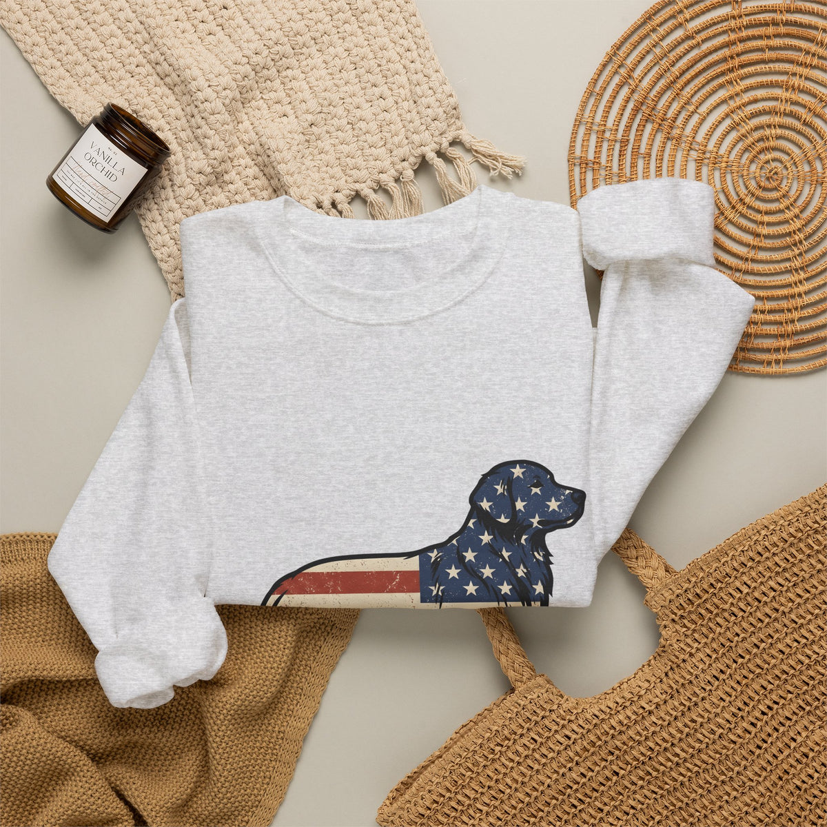 Golden Retriever Sweatshirt 4th Of July Pets Gift Women Retro Sweatshirt Dog Sweatshirt Independence Day Fan Vintage Sweatshirt Animal Graphic Sketch Usa Flag