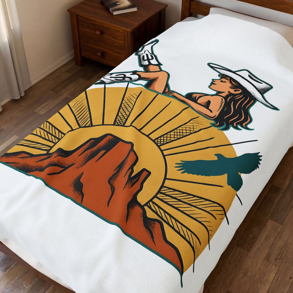 Cowgirl Cowgirl Cowboy Gift Retro Western Rodeo Fan Vintage Cowboy Hand Drawn Cactus Blanket
