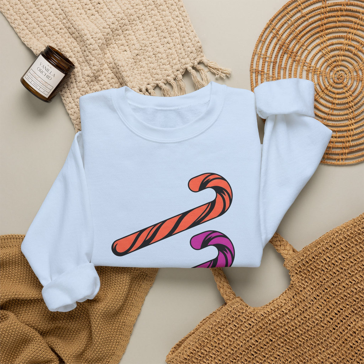 Holiday Candy Sweatshirt Christmas Confectionery Gift Women Flat Design Sweatshirt Candy Sweatshirt Christmas Fan Minimalist Sweatshirt Sweets Graphic Clean