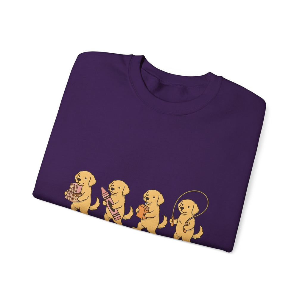 Golden Retriever Pups Sweatshirt Teachers Companion Gift Women Caricature Sweatshirt Puppy Sweatshirt Educator Enthusiast Cartoon Sweatshirt Buddy Graphic