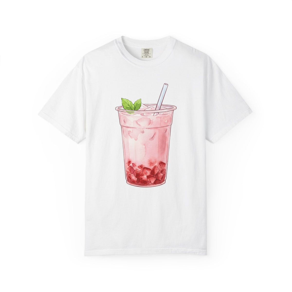 Strawberry Boba Tea T-Shirt Drinks Gastronomy Gift Women Gouache T-Shirt Boba Tea T-Shirt Beverage Fan Watercolor T-Shirt Foodie Graphic Clean Mint