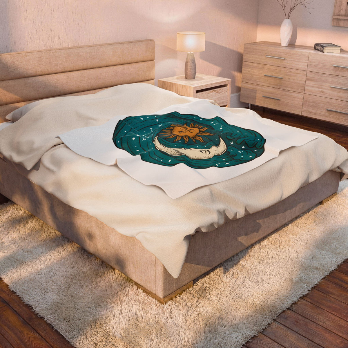 Sun Moon Sea Celestial Horoscope Gift Folk Ocean Astrology Enthusiast Bohemian Zodiac Rustic Star Blanket
