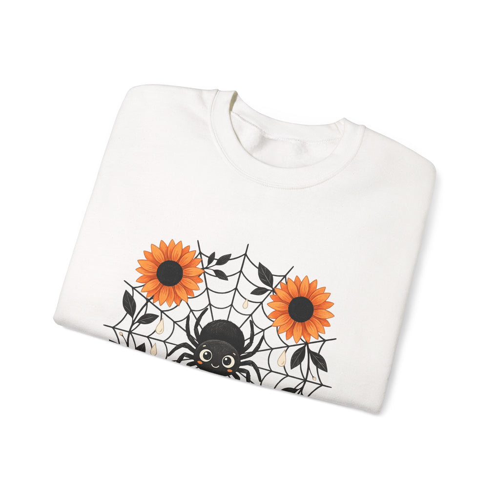 Spider Web Sunflower Sweatshirt Boho Chic Autumn Gift Women Cartoon Sweatshirt Sunflower Sweatshirt Hippie Fan Comic Sweatshirt Fall Graphic Doodle Petal