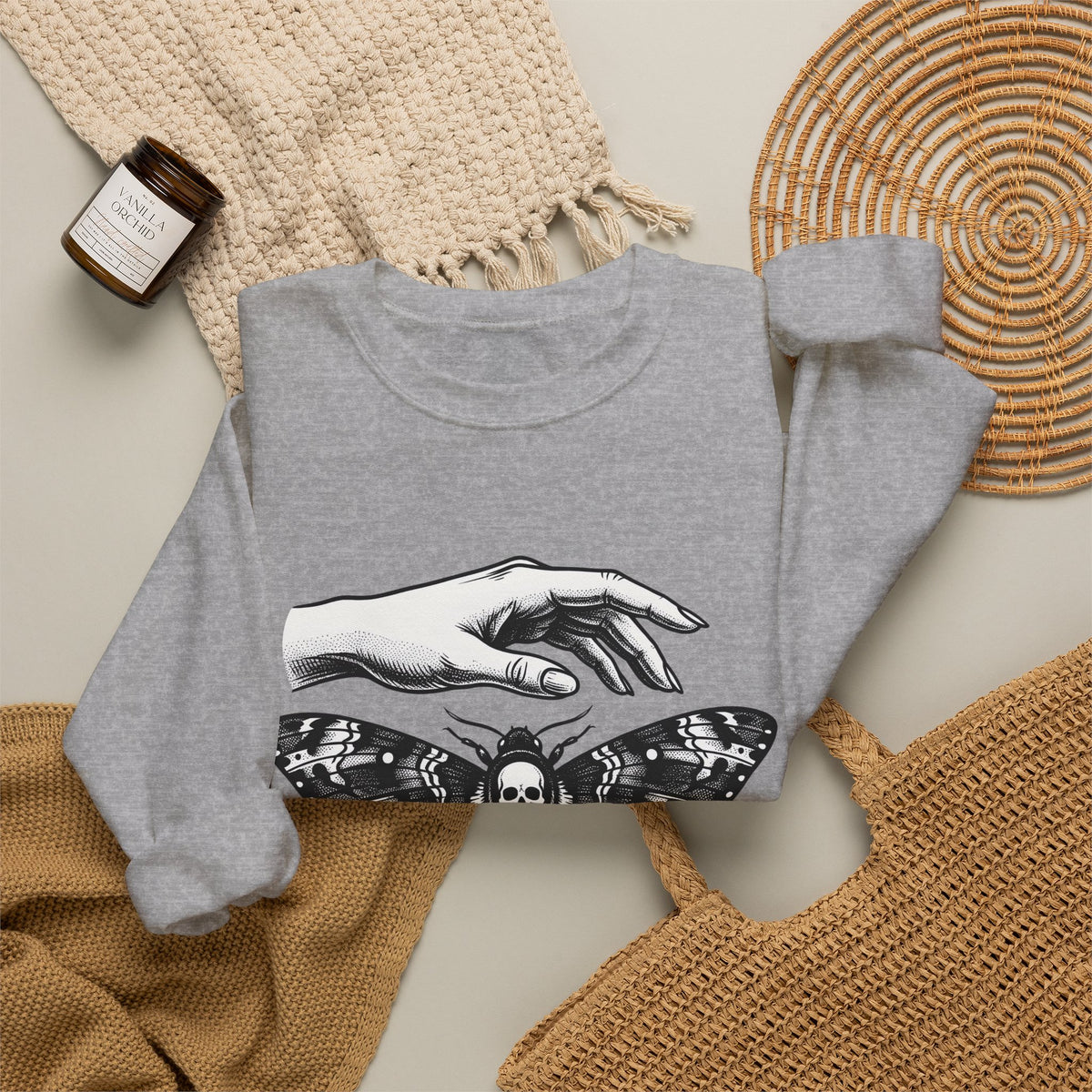 Skeleton Moth Sweatshirt Boho Chic Dark Fashion Gift Women Traditional Tattoo Sweatshirt Moth Sweatshirt Bohemian Fan Sailor Sweatshirt Gothic Graphic Antique