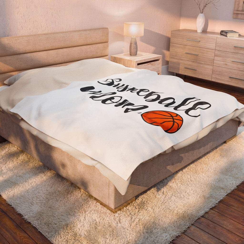 Basketball Graphic Blanket Moms Sports Gift Women Script Blanket Hoop Blanket Mom Fan Calligraphy Blanket Athlete Graphic Modern Sports Ball Blanket