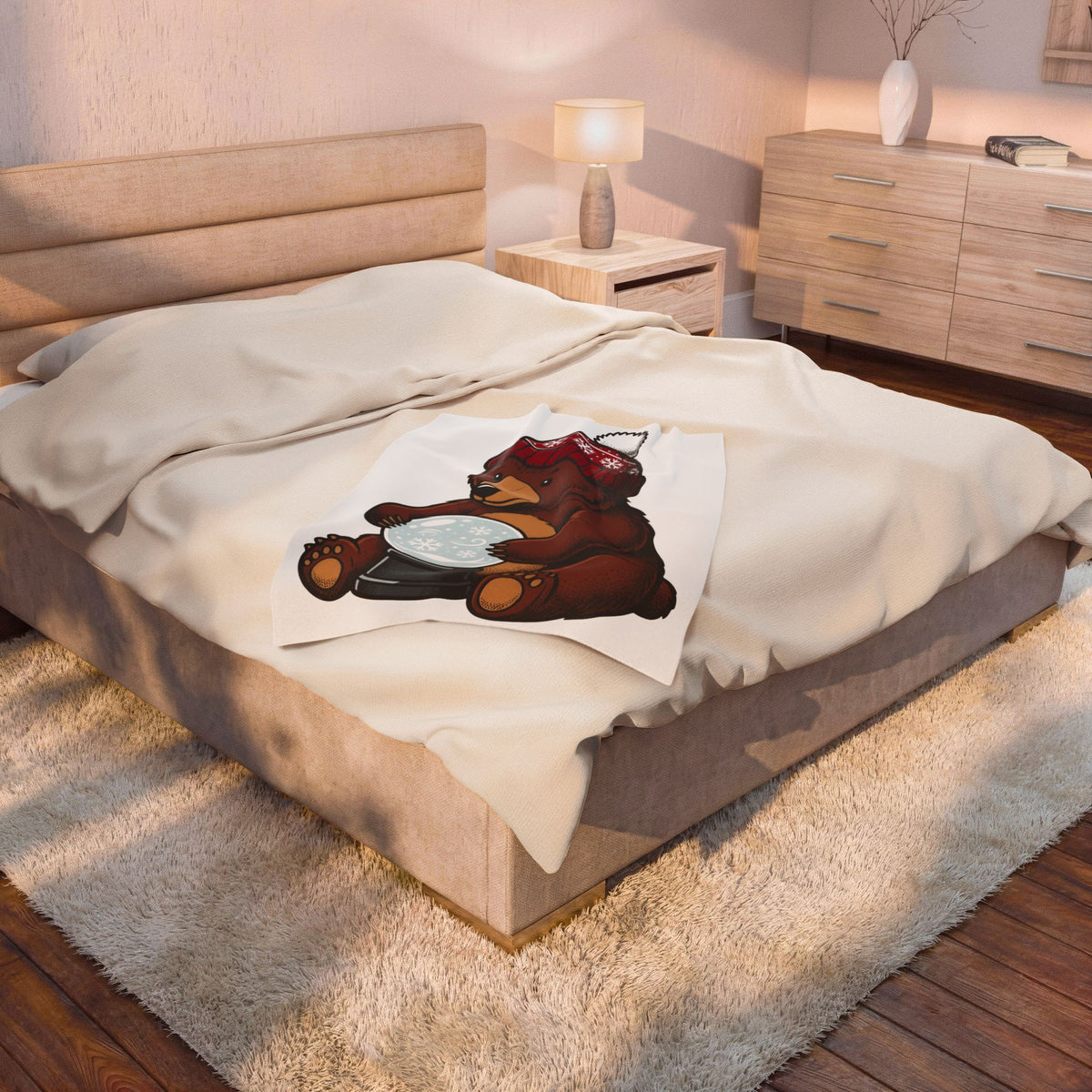 Bear Snow Globe Blanket Animals Holiday Gift Women Cute Blanket Snow Globe Blanket Wildlife Fan Cartoon Blanket Christmas Graphic Hand Drawn Winter