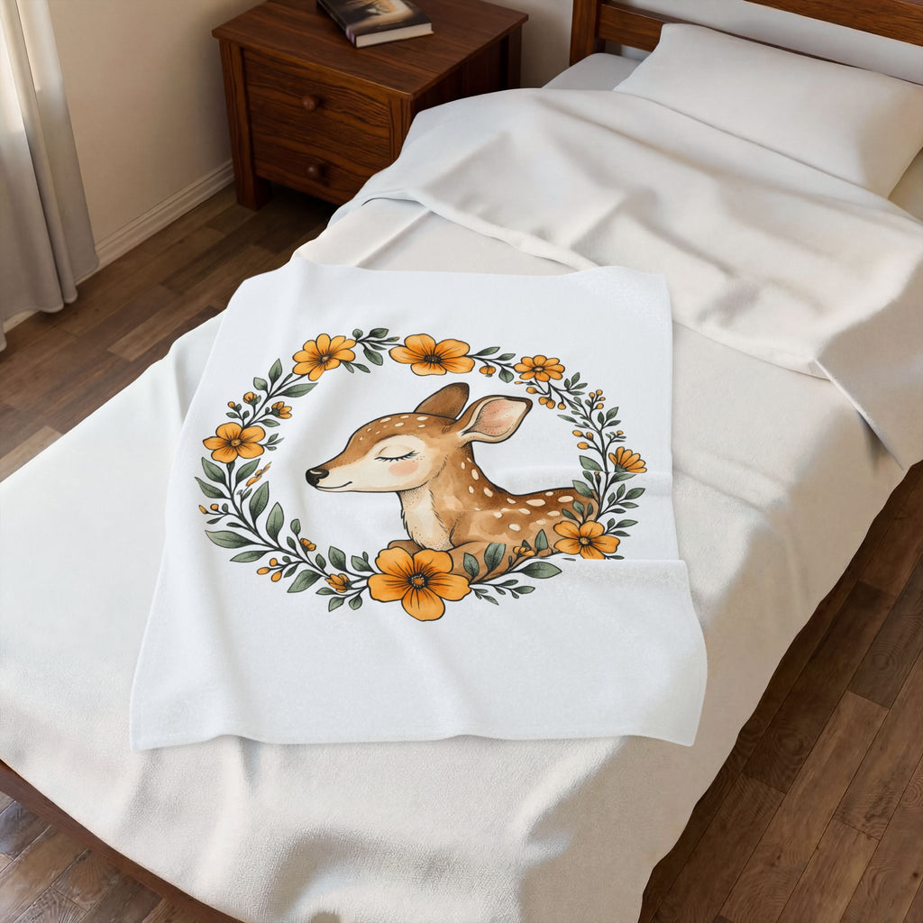 Fawn Boho Chic Forest Gift Sketch Deer Bohemian Fan Drawing Woods Pastel Flower Crown Blanket