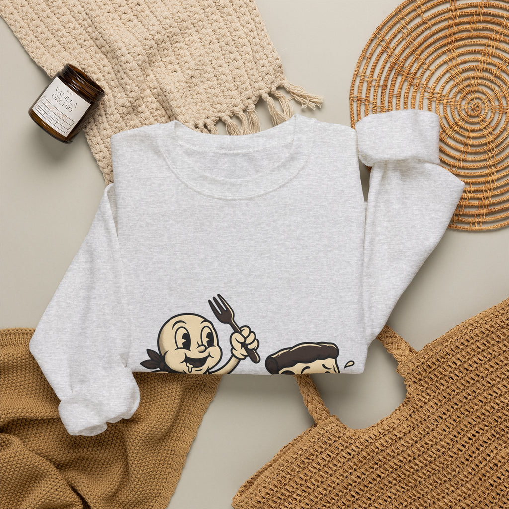 Cartoon Pizza Chase Sweatshirt Funny Meal Gift Women Hand Drawn Sweatshirt Pizza Sweatshirt Humor Fan Doodle Graphic Sweatshirt Line Art Pizza Piece Sweatshirt