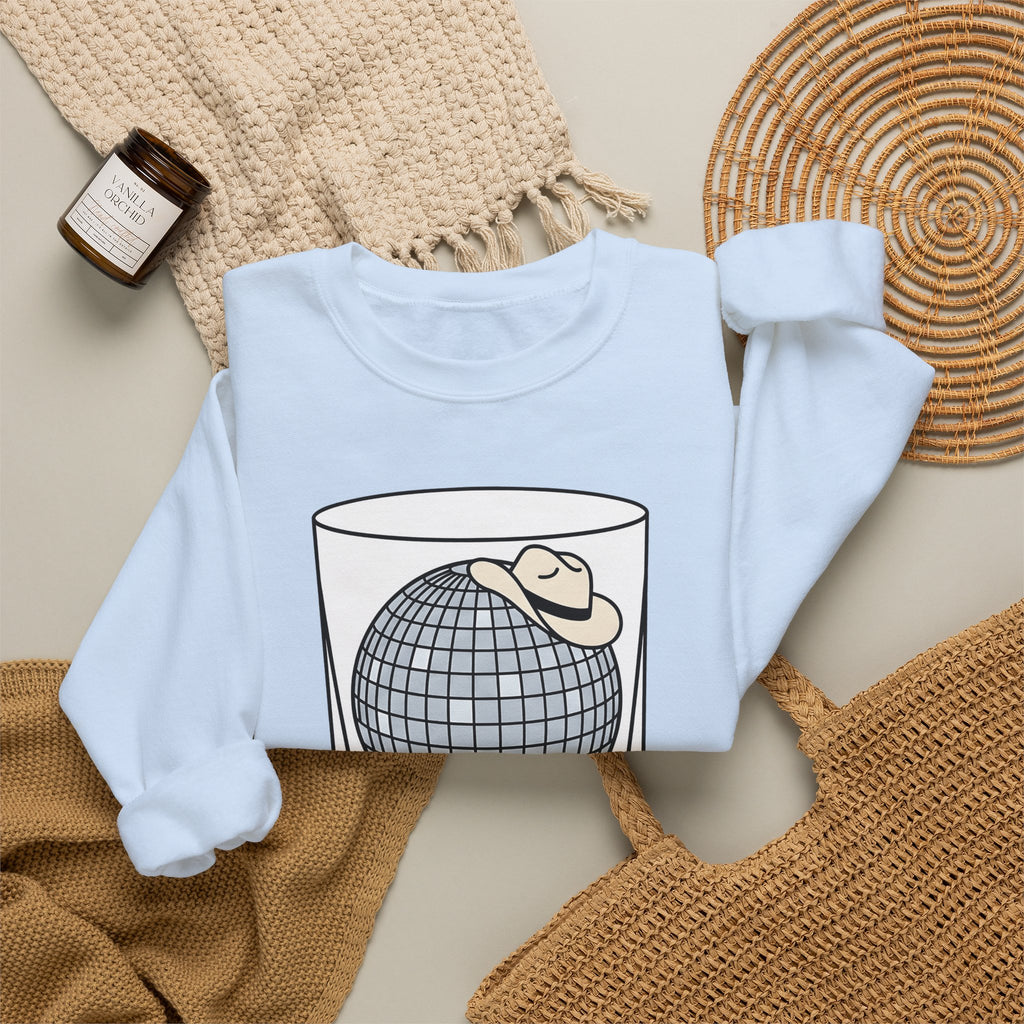 Disco Ball Glass Sweatshirt Cowgirl Festivity Gift Women Cartoon Sweatshirt Mirror Ball Sweatshirt Rodeo Fan Comic Sweatshirt Party Graphic Hand Drawn Cowboy